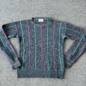 Vintage Arrow Sweater Mens Small Gray Shetland Wool‎ Striped Crewneck Hong Kong